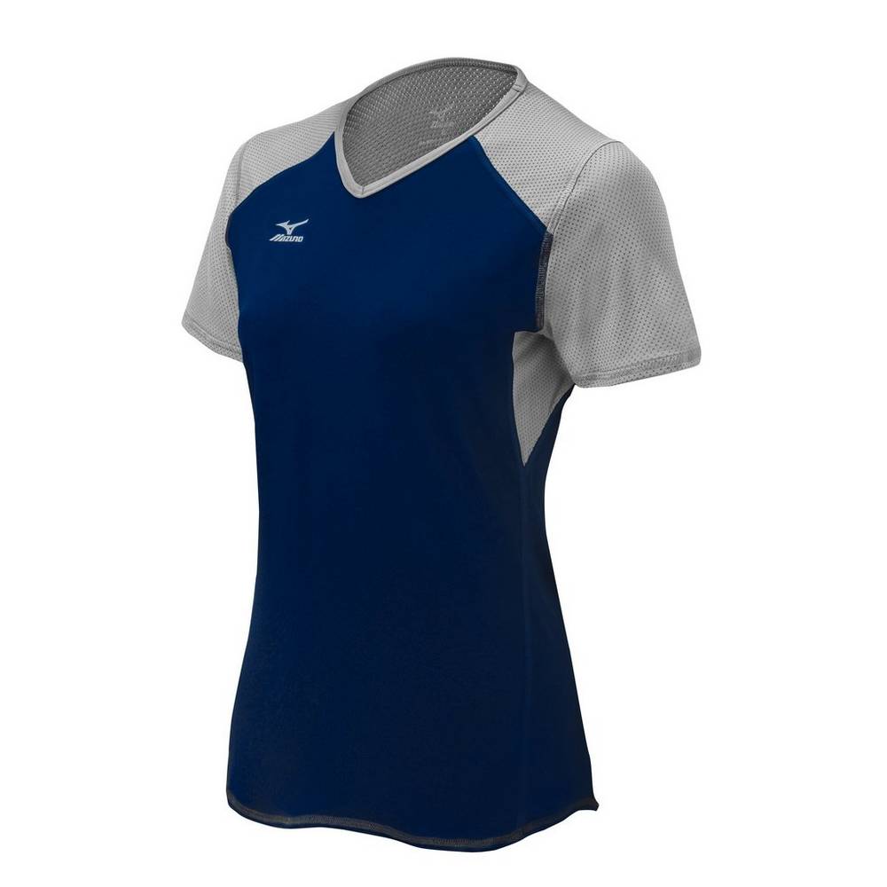 Maglia Mizuno Pallavolo Techno VI Short Sleeve Donna - Blu Marino/Argento - 69714-DBPR